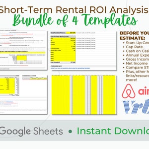 Short-Term Rental Analysis Bundle | Single & Multiple Property Templates | AIRBNB/VRBO Vacation Rental Data | Editable Google Sheets