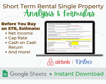 Short-Term Rental ROI Formulas | Single Property Analysis Estimator | AIRBNB/VRBO Vacation Rental Data | Editable Google Sheets Template
