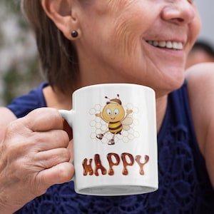 Bee Happy Coffee Mug, Bee Happy, Bee Lover, Bumble Bee Cup, Gift ...