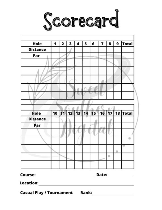 Disc Golf Scorecard Frisbee Golf Scorecard Digital Download Etsy