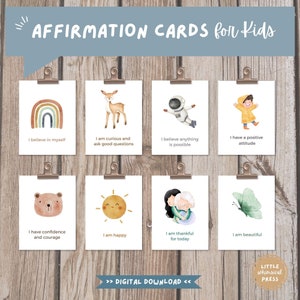 24 cartes d’affirmation imprimables pour enfants | Cartes d'anxiété de pleine conscience pour les enfants | Confiance Estime de soi Notes positives | Affirmation quotidienne des enfants