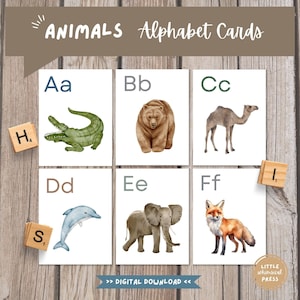 Preschool Montessori Alphabet Printable Flashcards | Educational English Alphabet ABC Flash Cards for Kids | Animal Alphabet Cards