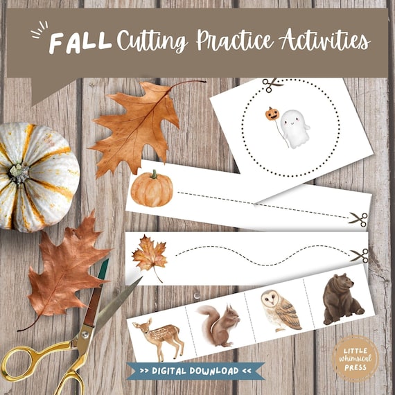 Fall Preschool Fine Motor Cutting Practice Activity | Fall Toddler Montessori Scissor Skills Cutting Strips | Preschool Halloween Activity