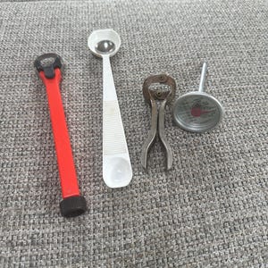 Vintage Kitchen Gadget, vintage kitchen, kitchen utensil, vintage thermometer, corer, measuring scoop, kitchen tool,