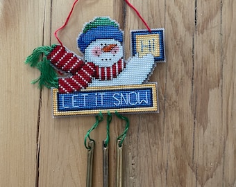 Snowman Cross Stitched Mini Wind Chime
