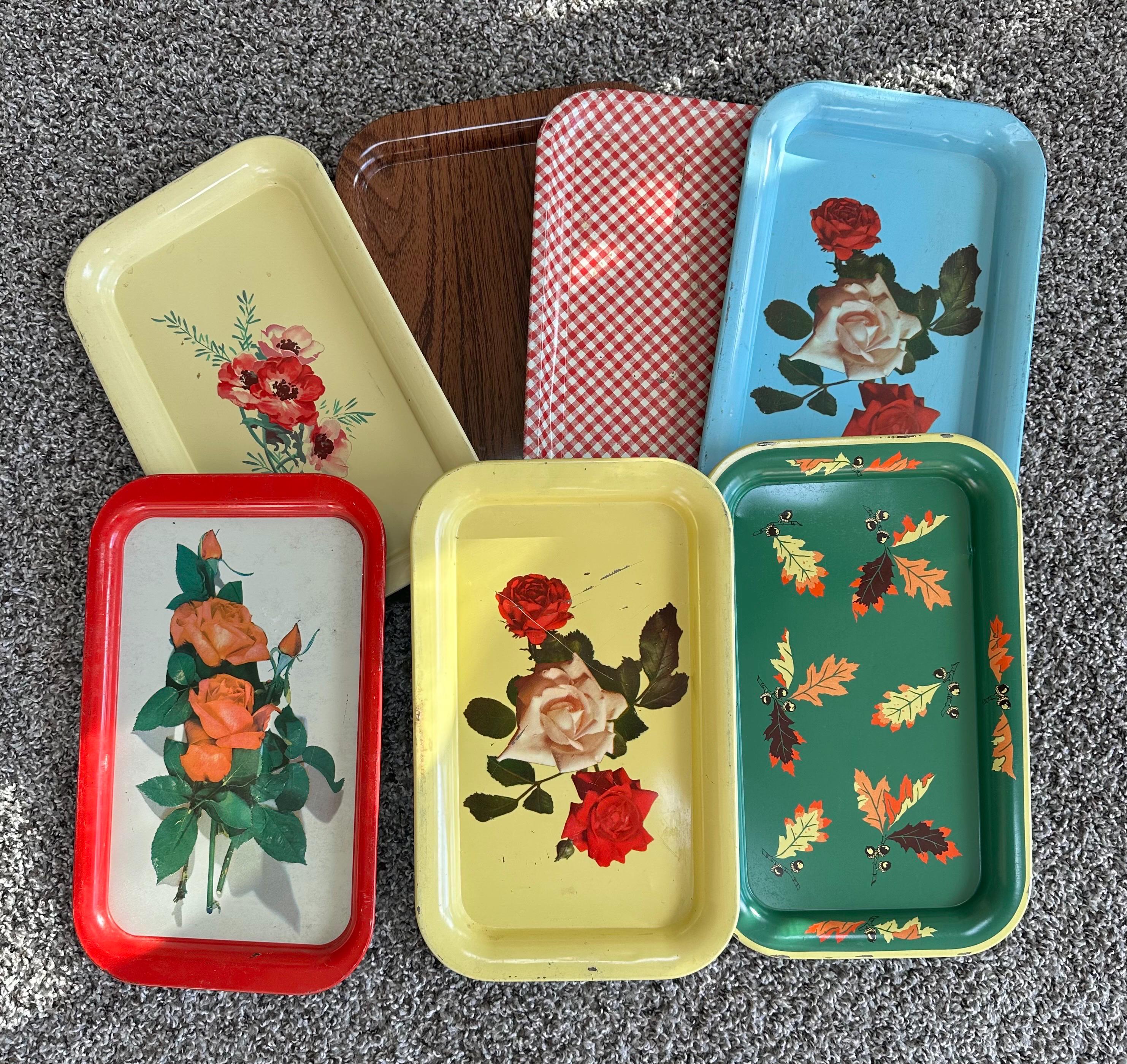 Plateau Art Déco Vintage Peint à La Main - Décor De Roses Sur Verre