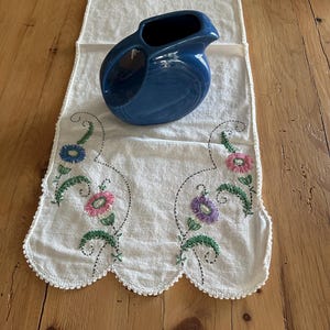 Vintage Embroidered Table Runner, embroidery, cross-stitched, vintage table runner, table runner, vintage, floral, vintage linen