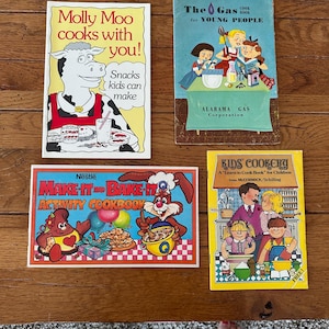 Vintage Kids Cooking Paper Cookbook, vintage cookbook, kids cookbook, children&#39;s cookbook, vintage kitchen, recipes, cooking, baking