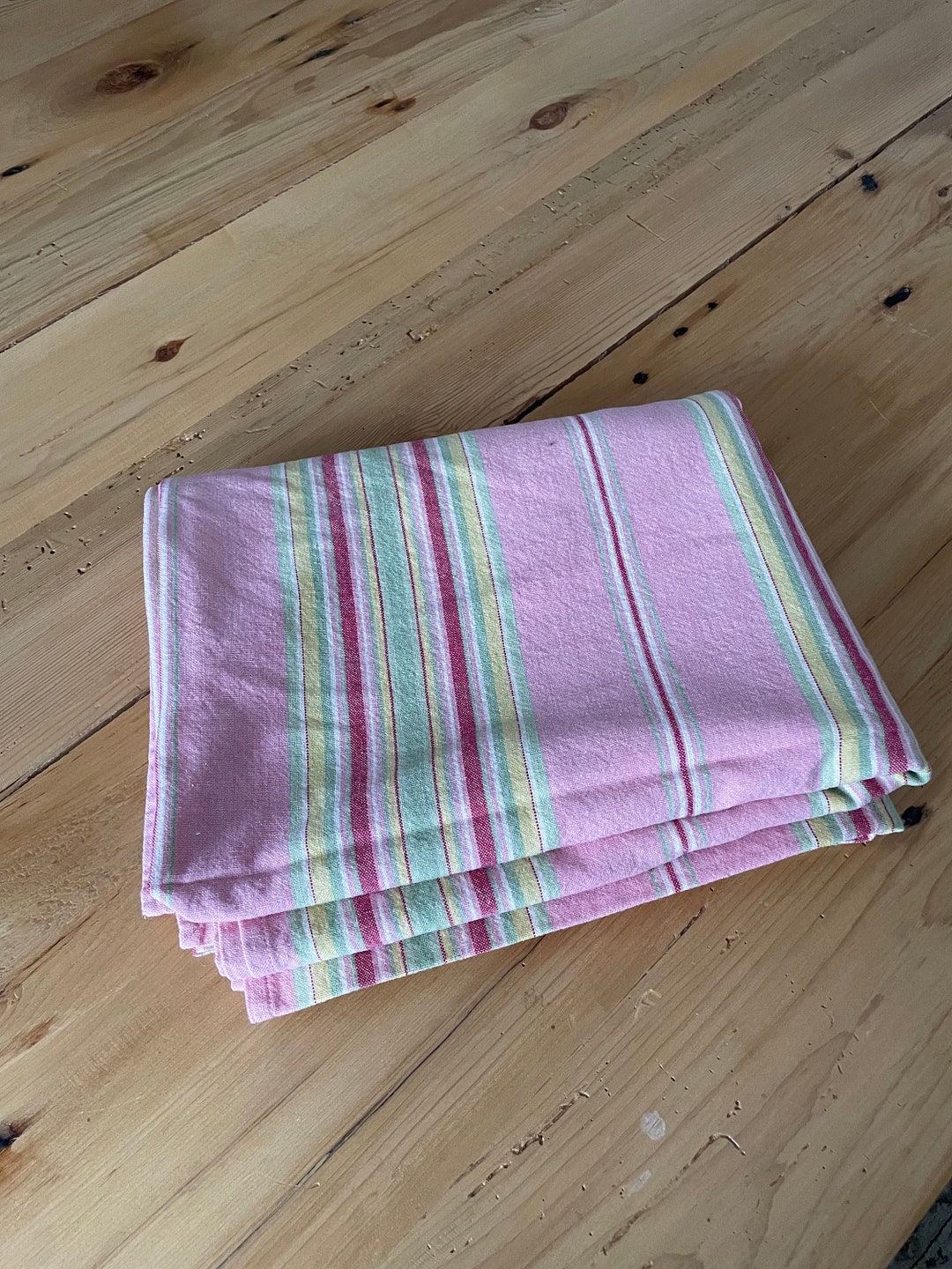 Pink and Green Striped Tablecloth Etsy