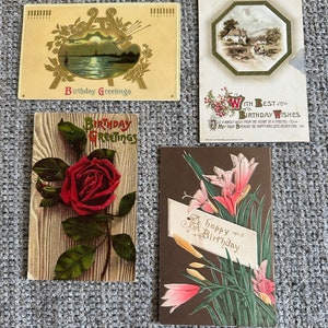 Cartão postal de aniversário antigo, cartão postal vintage, aniversário, cartão postal de aniversário, floral, Empherema,
