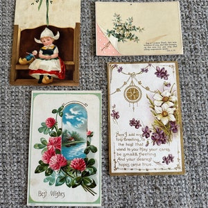 Tarjeta de nota antigua, postal vintage, niña holandesa, postal, postal floral, tarjeta de nota vintage, tarjeta postal antigua,