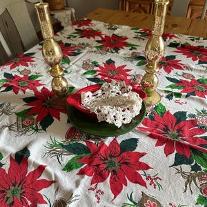 Vintage Printed Christmas Tablecloth, printed tablecloth, vintage tablecloth, Christmas, Christmas decor, vintage Christmas, linens