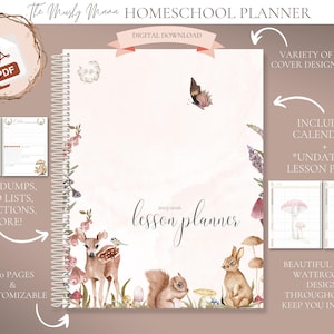 Homeschool Planner, Printable DIGITAL DOWNLOAD, 2025-2026 Lesson Planner, 7 row weekly layout, undated lesson plans, Flora & Fauna, PDF