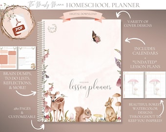 Homeschool Planner, Printable DIGITAL DOWNLOAD, 2025-2026 Lesson Planner, 7 row weekly layout, undated lesson plans, Flora & Fauna, PDF