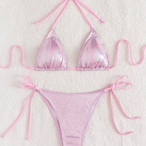 Pink Glitter Metallic Triangle Bikini Top Etsy UK