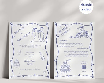 Bride and Groom Doodle Invitation - Whimsical Invitation Suite - Templett Template