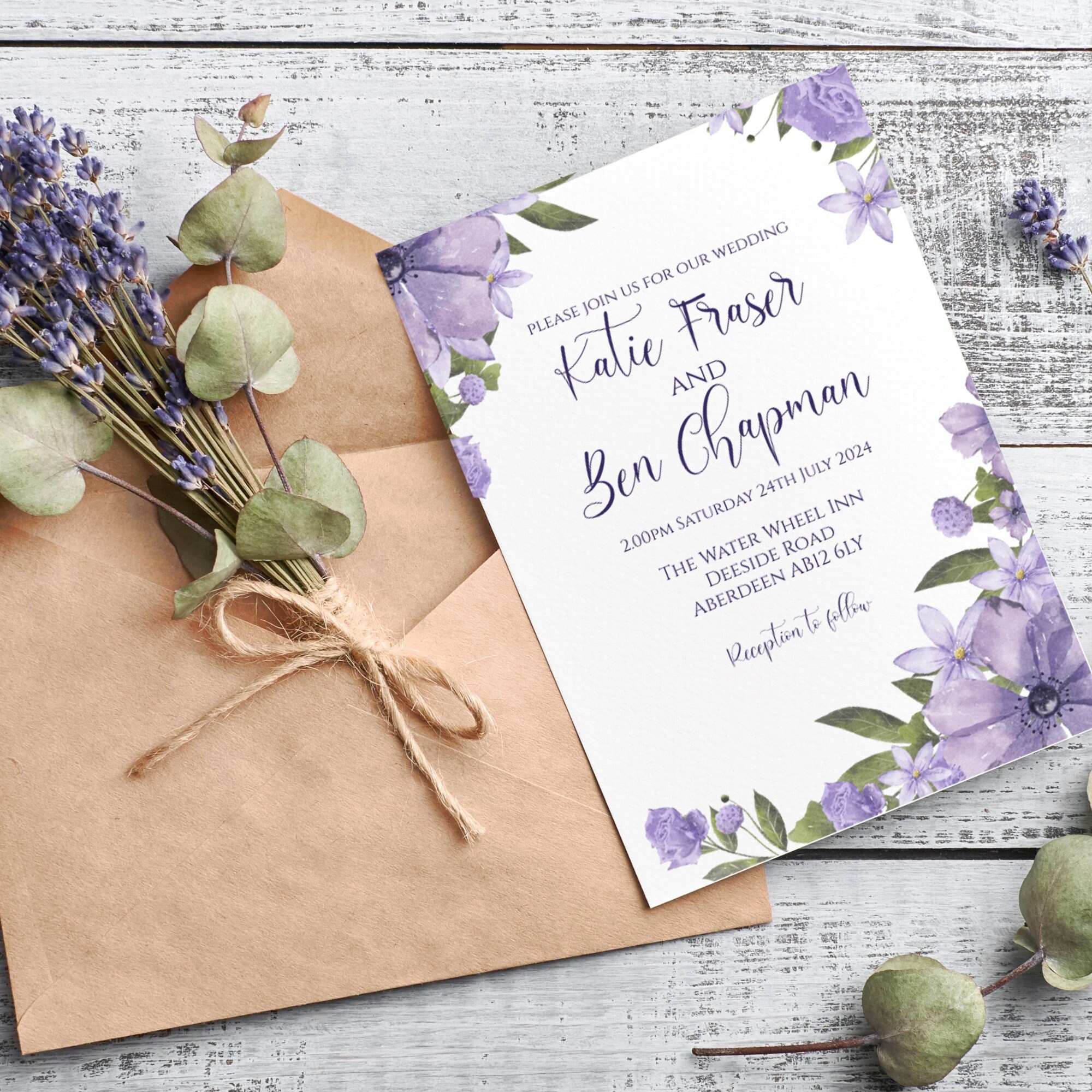 Lilac Floral Wedding Invitation Template Self Edit in Etsy