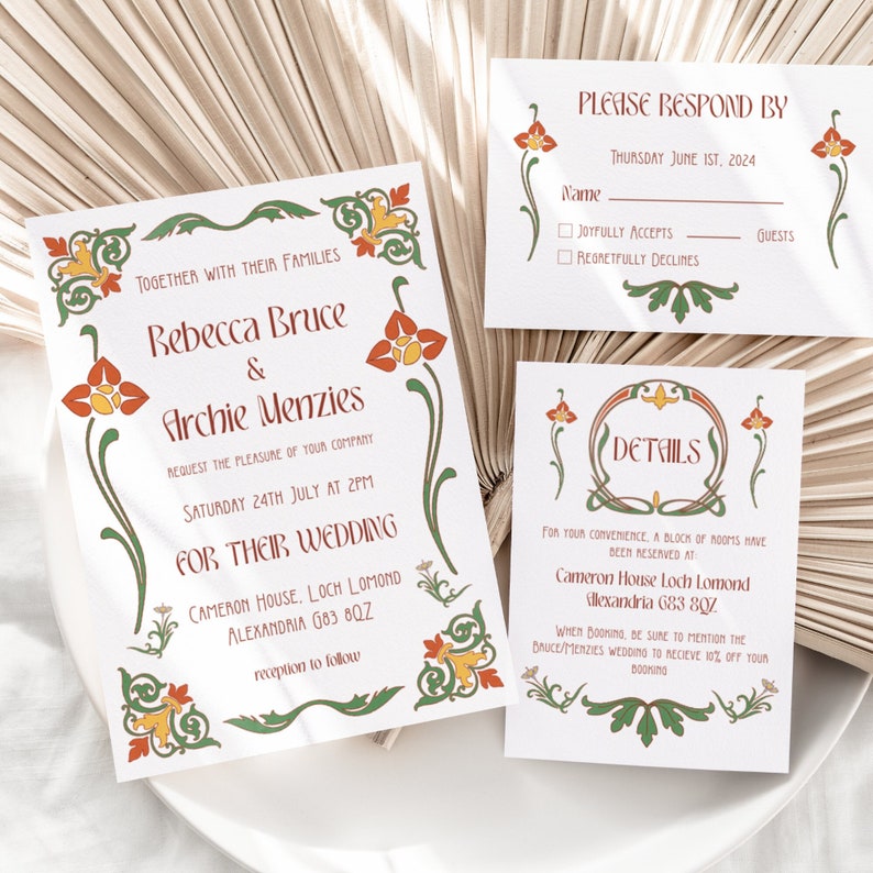 Art Nouveau Wedding Invitation Template Bundle Invitation Etsy Art Nouveau Wedding Invitation Template Bundle Invitation Etsy