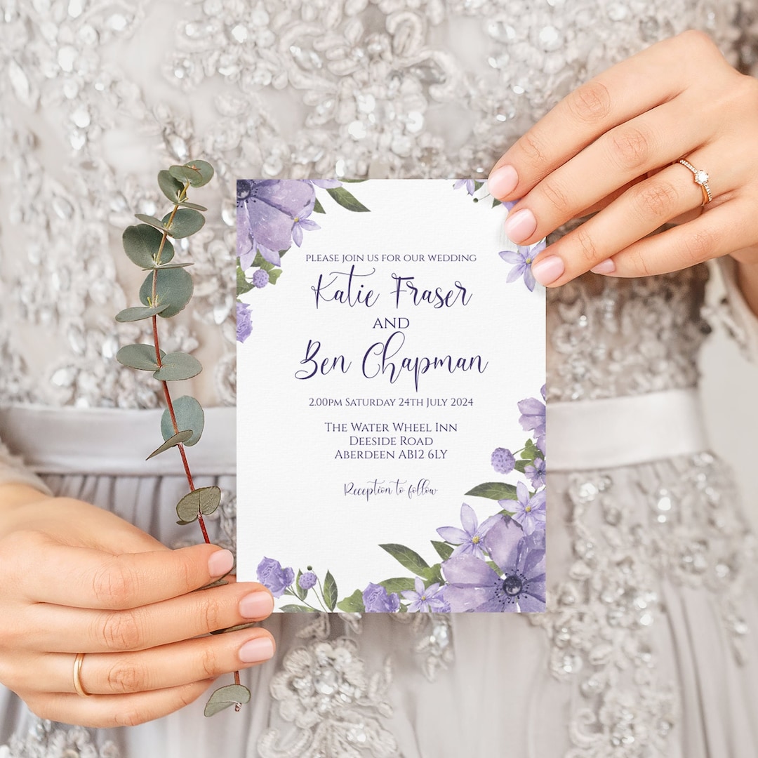 Lilac Floral Wedding Invitation Template Self Edit in Etsy