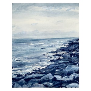 Pittura ad acquerello - Indigo Beach - Stampa giclée - Paesaggio marino Rhode Island art