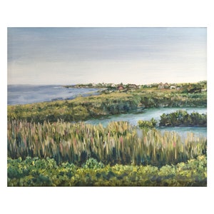 Pittura a olio - Vista Bon Vue - Stampa giclée - Point Judith, faro di Rhode Island dall'arte del ristorante Bon Vue