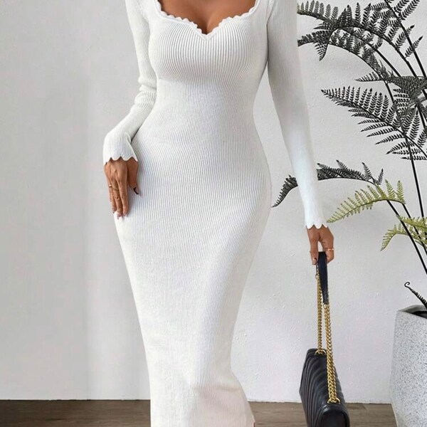 White sweater dress, long sleeve dress, sweater dress midi, sweater dress long. Winter dress, warm dress, dresses for women, fitted dresses