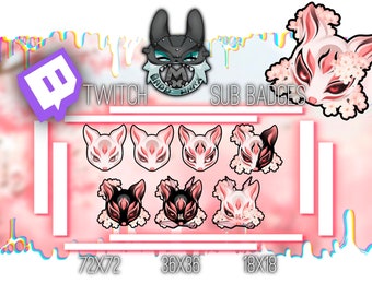 Pink Kitsune Mask Twitch Sub Badges & Emotes