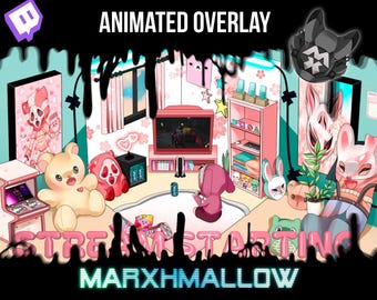 Kawaii Pink Bunny Animated Twitch Overlay | Lo-fi Bedroom