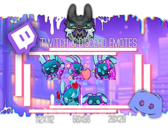 Cyberpunk Bunny Emotes for Twitch and Discord | Chibi Robot Rabbit (Digital Download)