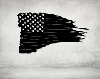 Muurkunst met gepoedercoate stalen gescheurde Amerikaanse vlag