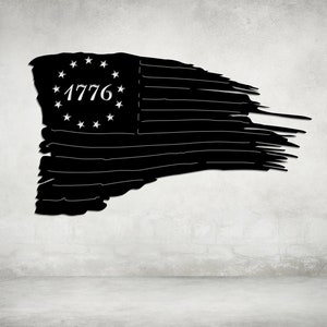 Metal USA 1776 Tattered Flag With Powder Coat | Steel American Flag 1776 Wall Art Powder Coated