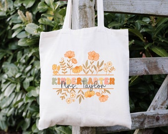 Gift For Kindergarten Teacher, Custom Teacher Gift, Personalized Teacher Tote Bag, Teacher Appreciation Gift, Teacher Book Bag, Library Bag