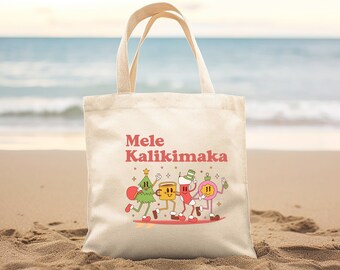 Bolsa de Navidad hawaiana, bolsa de regalo Mele Kalikimaka, bolsa de Navidad surfera, mochila navideña, regalo surfero, bolsa de regalo navideña hawaiana