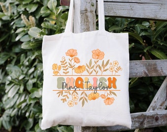 Gift For English Teacher, Custom Teacher Gift, Personalized Teacher Tote Bag, Teacher Appreciation Gift, Teacher Book Bag, Library Bag