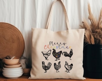 Chicken Tote Bag, Chicken Christmas Tote, Chicken Lover Gift, Animal Bag, Farm Animal Tote, Country Aesthetic Bag, Crazy Chicken Lady Gift