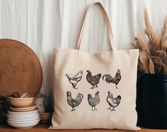 Chicken Tote Bag, Hen Tote, Chicken Lover Gift, Animal Bag, Farm Animal Tote, Country Aesthetic Bag, Crazy Chicken Lady Gift,Barn Animal Bag