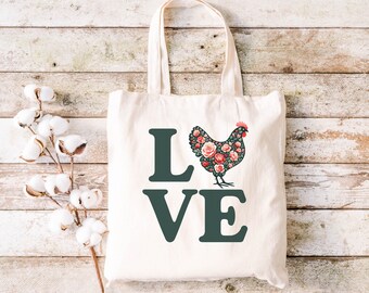 Cute Chicken Tote Bag, Chicken Gift, Gift for Chicken Lover, Animal Lover Bag, Chicken Bag, Crazy Chicken Lady, Country Girl,Farm Tote Bag