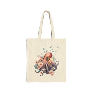 Bolsa de pulpo, bolsa de biblioteca de pulpo, regalo para lectores, bolsa de tela estilo streampunk, bolsa de libros, regalo de pulpo, bolsa de libros oceánica imagen 2