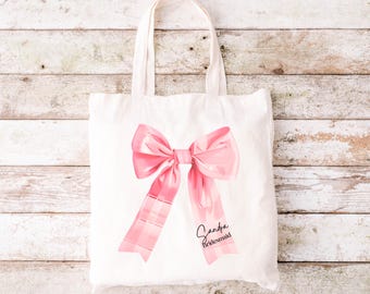 Personalized Gift, Coquette Gift, Custom Name Tote Bag, Bridesmaid Gift, Personalized Bridesmaid gift, Wedding Favor, Pink Bow Tote Bag