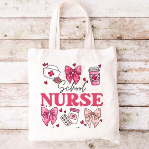School Nurse Tote Bag, School Nurse Gifts, Gift for Nurses, Coquette Nurse Gift, Valentine School Nurse Tote Bag, School Nurse Appreciation