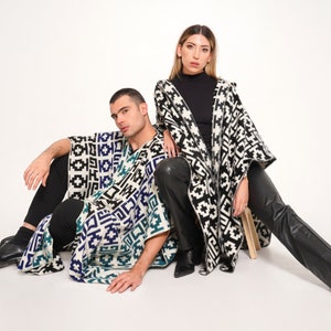 Andean Poncho For Men, Black Poncho With Andean Design image 4