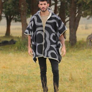 Poncho With Hood, Reversible, Ruana Wrap, Fathers Day Gifts