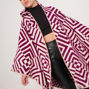 Poncho With Hood, Andean, Chunky. Hooded Poncho Raymi Fucshia