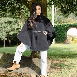 Cape Coat Kana , Women Cape Coat, Elegant Cape, Plain Colors, Brown, Green, Black.