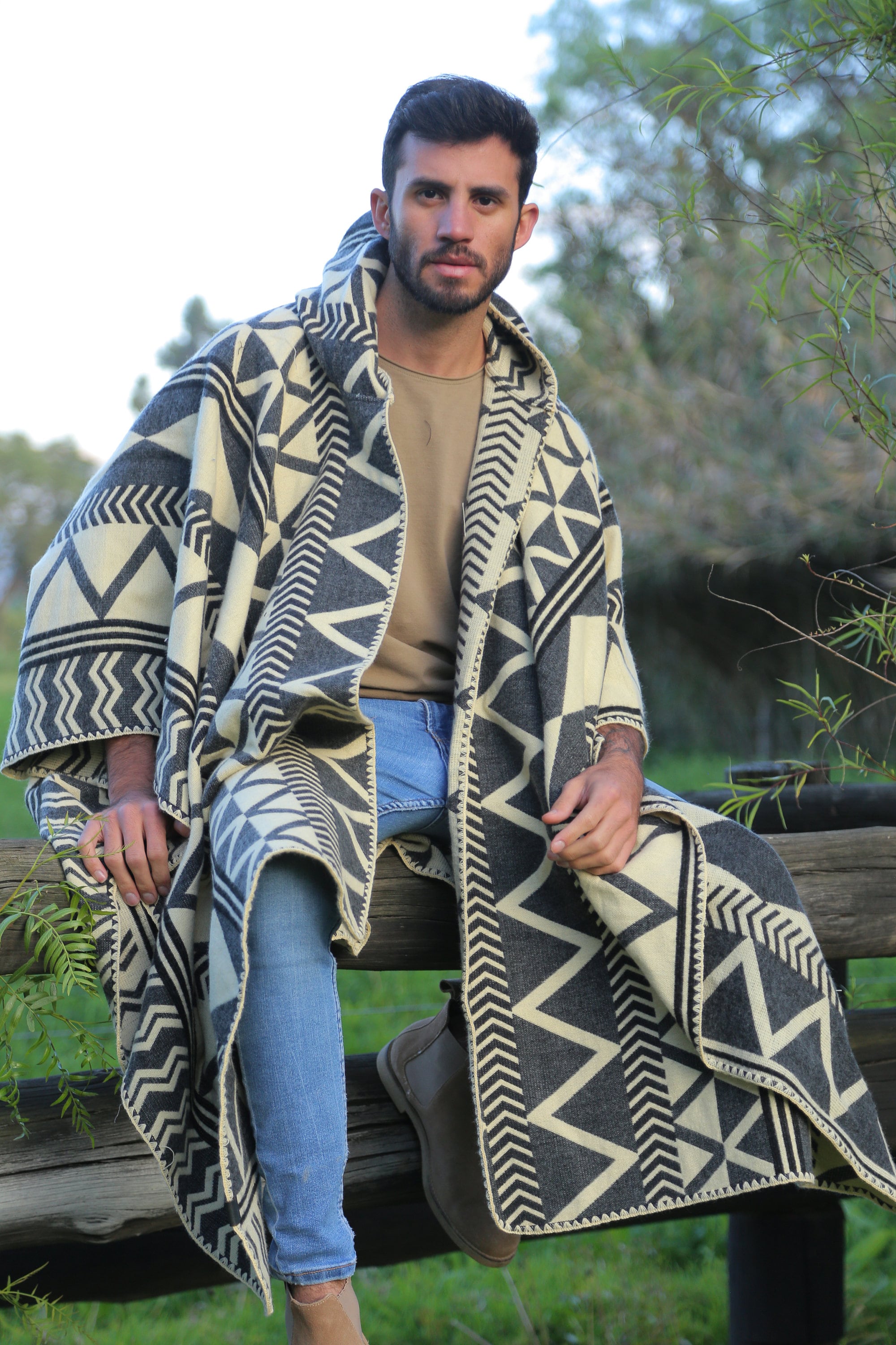 Men's Casual White Cotton Shirt Bohemian Style Made in Peru