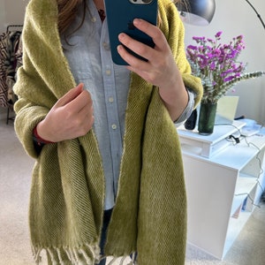 Green Blanket Scarf, Knitted, Hand Made, Wool