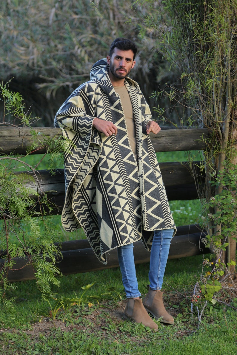 Ponchos For Men, Andean Poncho, Ecuador Poncho, Man Poncho Open Gray