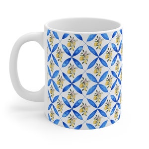 This is Ceramic 11oz mug with a design of Mediterranean blue tile and lemon which gives you the sense of Italian vibe. This is a trendy coffee mug because of the Italian design & style. This Cute coffee mug is a perfect gift for your loved ones.