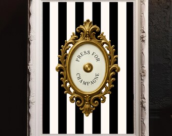Art Deco Champagne Wall Art Poster Printed, Gold and Black Luxury Bar Decor