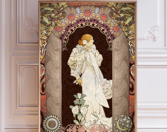 Elegant Rococo Lady Poster Printed Vintage Maximalist Wall Art for Home Decor Romantic Aesthetic Print Unique Art Nouveau Wall Art for Gift